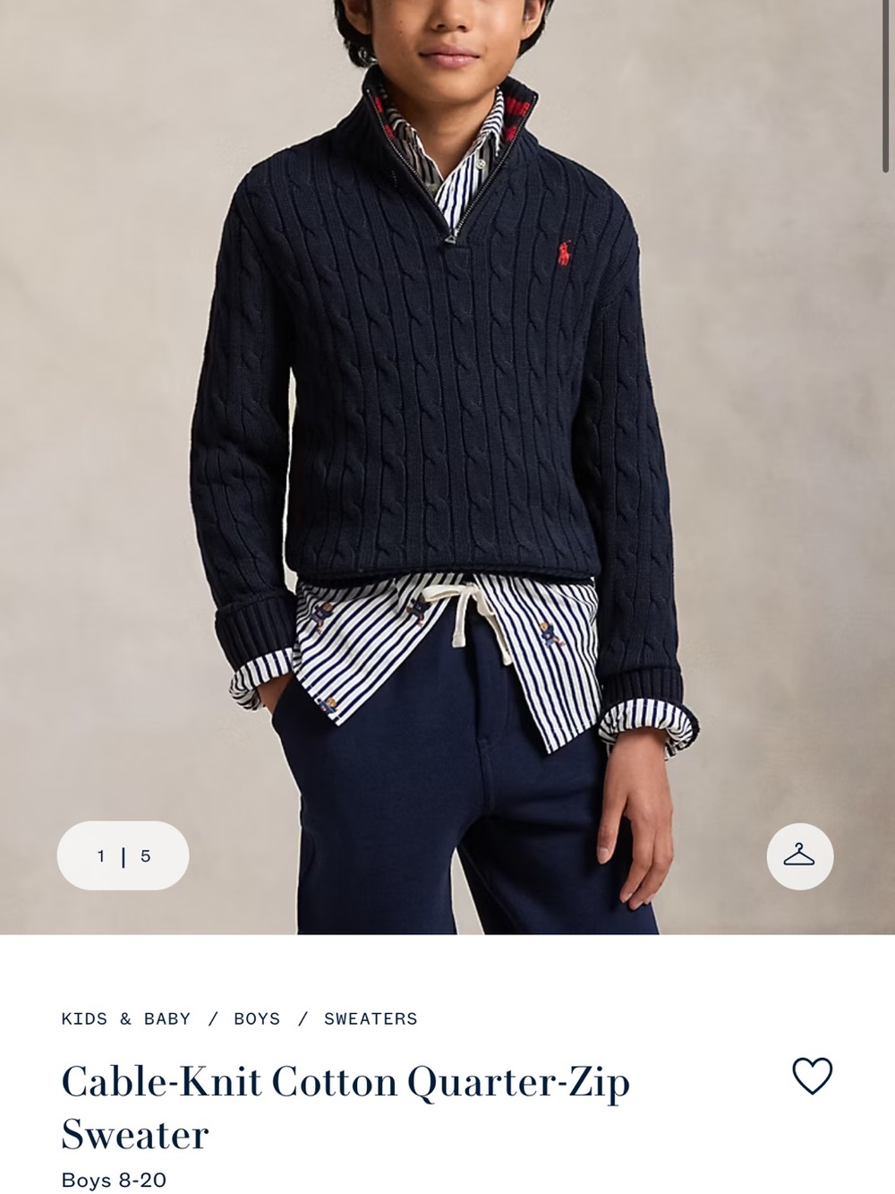 💜Polo by Ralph Lauren Navy Cable-Knit Quarter-Zip Sweater with Red Pony